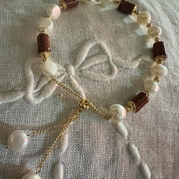 🆕 FRESHWATER PEARLS & GOLDEN SANDSTONE ADJUSTABLE BRACELET 14k CLAD - Picture 2 of 6